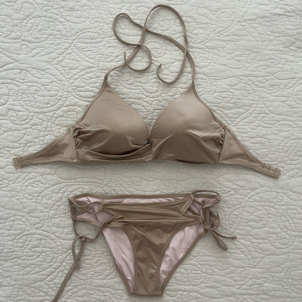 Tan Bikini Set with Tie Details